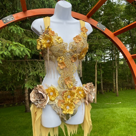 Dripping in Gold Golden Diamond Spring Fairy Goddess Monokini Dress Costume - Picture 3 of 7